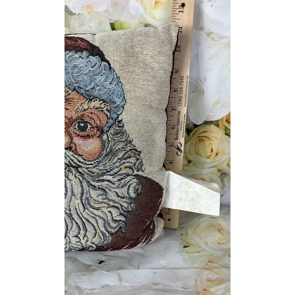 Santa Claus Throw Pillow NEEDLEPOINT Design Christmas 12x12 Vintage Made In USA